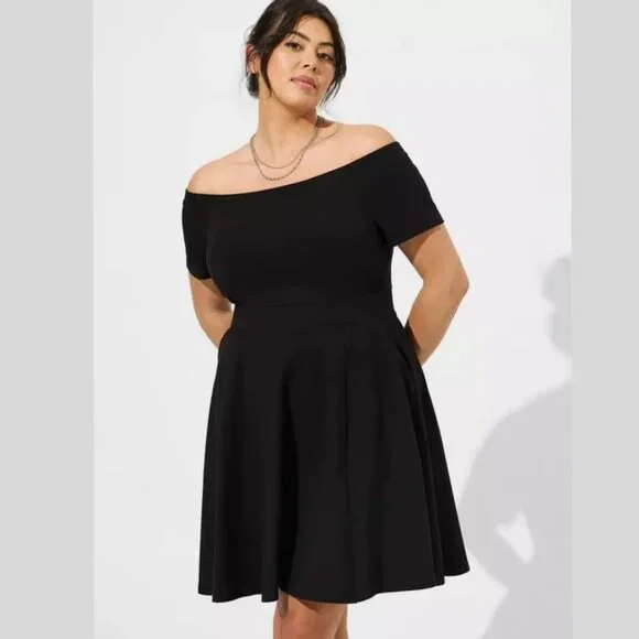 torrid | Dresses | Torrid Black Off The Shoulder Short Sleeve Skater Flare  Mini Dress Plus Size 3 | Poshmark